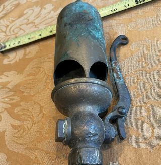 Antique Brass 3 Chime Lonergan Steam Whistle With Crane Valve Boat Rr Locomotive