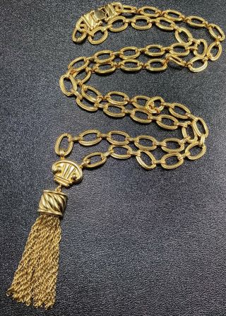 Monet Vintage Necklace 34” Gold Tone Tassel Link Necklace Lot1