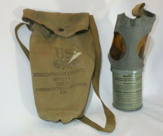 Vintage Usa Army Wwii Noncombatant Child Gas Mask & Bag Model M1a2 - 1 - 1