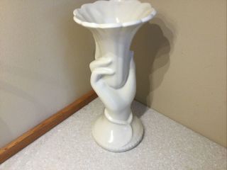 Vintage Usa Pottery Ladys Hand Holding Trumpet Lily Flower 9 3/4” Ivory Vase
