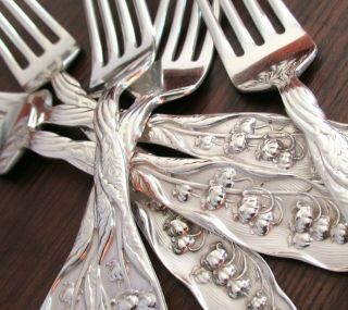 (6) Antique Whiting Lily Of The Valley Sterling Silver Forks 925 Vtg Flatware