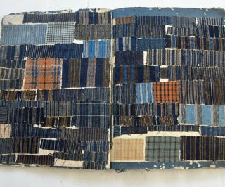 1850s Edo Era Japanese Textile Sample Book Striped Indigo Cotton Fabric Swatches 3