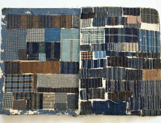 1850s Edo Era Japanese Textile Sample Book Striped Indigo Cotton Fabric Swatches 4
