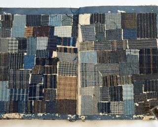 1850s Edo Era Japanese Textile Sample Book Striped Indigo Cotton Fabric Swatches 6