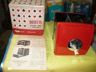 Vintage Arrco Playing Card Shuffler Red/black Hand Crank & Instructions