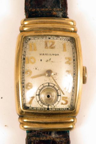 Vintage Hamilton Gold Filled Mens Wristwatch Art Deco Fancy Case For Repair