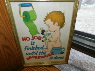 Baby Potty Training Hand Painted Felt Picture Vintage No Job Is Finished