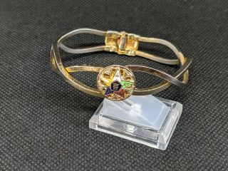 Vintage Order Of The Eastern Star (oes) Goldtone Hinged Bangle Cuff Bracelet