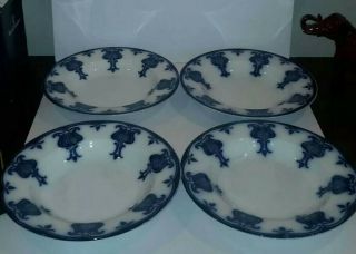 Antique Wedgwood Poppy Flow Blue Soup Bowl X 4 Imperial Porcelain