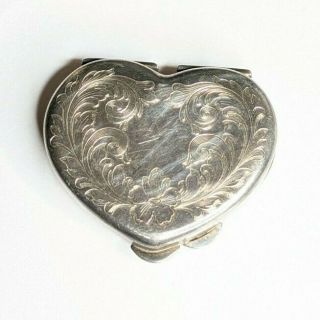 Vintage Thomae Company Sterling Silver Etched Heart Pill Trinket Box