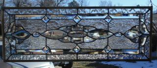 Stained Glass Transom Window Hanging 31 1/2 X 10 3/4 Brass Frame