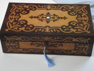 Rosewood And Satinwood Marquetry Writing Slope With Mother Of Pearl And Lock And