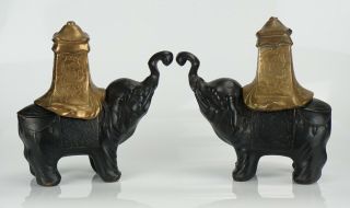 Pair Antique Chinese Japanese Gilt Bronze Dragon Elephant Censer Incense Burner