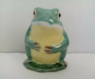 Vintage Frog Sitting On Lily Pad Vase Planter Glazed Ceramic Pottery Art Marked