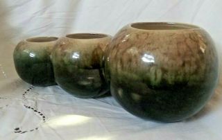 Vtg Mcm Hull Pottery 3 Connecting Orb Round Ceramic Ball Planters 105 Green Brn
