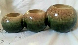 VTG MCM HULL POTTERY 3 CONNECTING ORB ROUND CERAMIC BALL PLANTERS 105 GREEN BRN 2