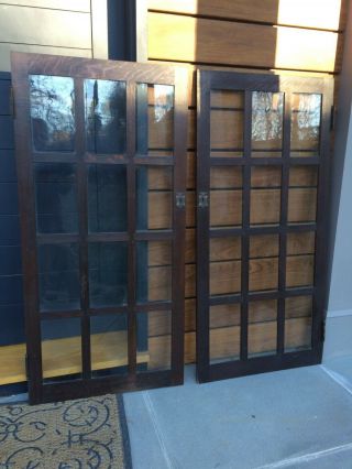 Fine Pair Mission Oak Mitered Mullion Bookcase Doors Gustav Stickley Era