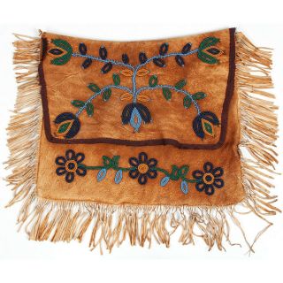 1930s Native American Northern Cree Indian Beaded Hide Flat Bag / Possible Bag