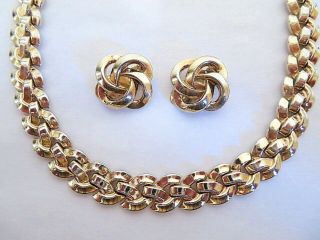 Vintage Signed Trifari Alfred Philippe Gold Link Necklace & Earrings Pat.  1950