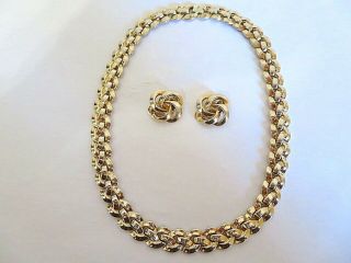 Vintage Signed Trifari Alfred Philippe Gold Link Necklace & Earrings Pat.  1950 2