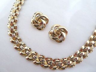 Vintage Signed Trifari Alfred Philippe Gold Link Necklace & Earrings Pat.  1950 3