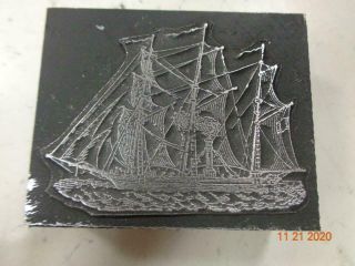 Printing Letterpress Printer Block Decorative Vintage Ship On Water Print Cut