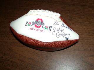 Vintage 1997 Rose Bowl Ohio State Buckeyes John Cooper Autographed Mini Football