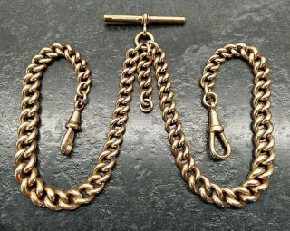 Antique Rolled Gold Graduated Curb Link Double Albert Pocket Watch Chain By S.  P.