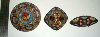3 Vintage Antique Micro Mosaic Pins Made In Italy Flower Miliflori L@@k @t