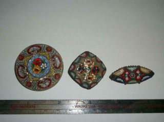 3 VINTAGE ANTIQUE MICRO MOSAIC PINS MADE IN ITALY FLOWER MILIFLORI L@@K @T 3
