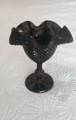Vintage Black Pressed Glass Compote Candy Dish Ruffled Edge Thumbprint 2
