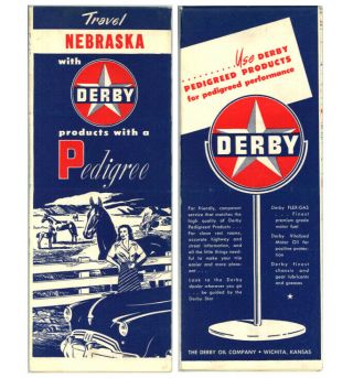 Vintage 1950 Nebraska Road Map From The Derby Oil Co.