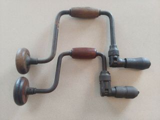 2 Vintage Ratcheting Hand Drill Wood Metal