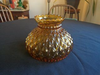 Vintage Amber Hurricane Glass Lamp Shade Quilted Diamond Pattern.  6.  5 " Fitter