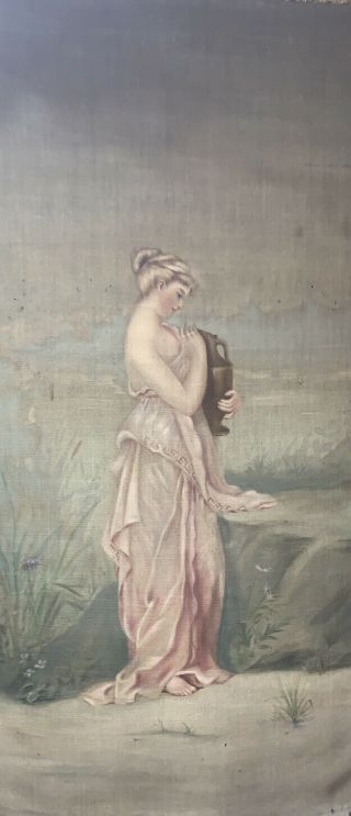 Lg Antique Art Nouveau Theater Salvage Lady Portrait Old Wall Painting Tapestry