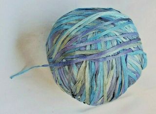 1 Large Ball Of Vintage Ribbon Yarn,  8.  2 Oz.  (232g),  Purple,  Blue And Green
