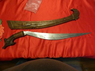 Antique Knife/dagger/sword.  Carved Handle And Sheath.  Phillipines/indonesian