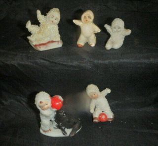 Vtg Snow Babies W/seal Sled Shackman Style Porcelain Flocked Figurines
