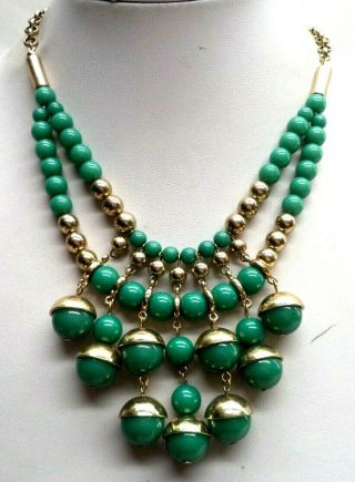 Stunning Vintage Estate Chunky Gold Tone Turquoise Bead 20 " Necklace 3969f