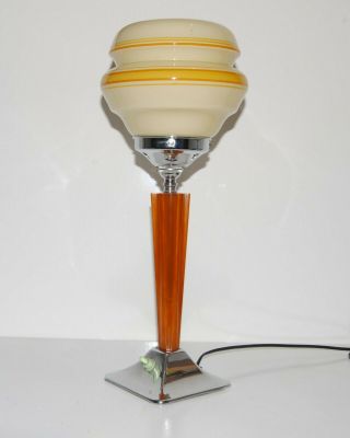 Authentic Art Deco Bakelite / Phenolic / Catalin Table Lamp & Deco Glass Shade