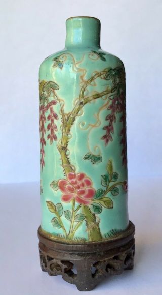 Late Qing / Early Republic Chinese Famille Rose Turquoise Ground Snuff Bottle