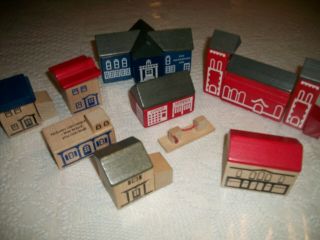 Vintage T.  C.  Timber / Brio Wooden Town and Train Set of 8 Buildings 2
