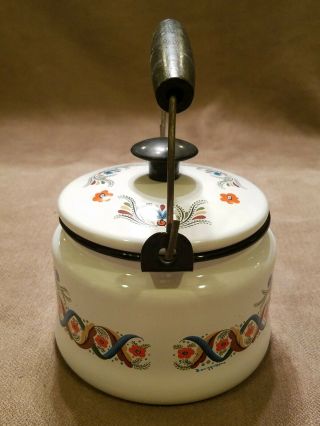 Berggren Vintage Swedish Enamel Teapot Tea Pot Folk Art Wooden Handle 2