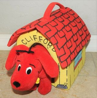 Vintage 1997 Clifford The Big Red Dog Plush W/ Dog House Carry Case Toy