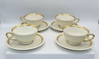 Vintage K & A Krautheim Selb Bavaria Cream Gold Design Tea Cup & Saucer Set Of 4