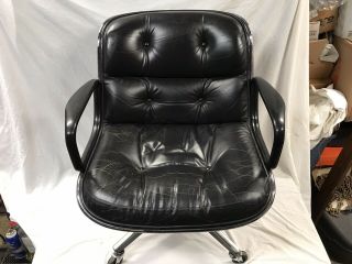 Mid Century Charles Pollock Office Chair By Knoll Black Leather Chrome