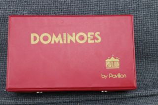Vintage Toy Dominoes By Pavilion Double 12 Twelves White W/ Black Pips Snap Case