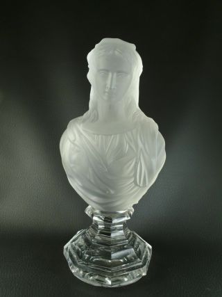 19th C Antique Large 11 " Virgin Mary Bust By Baccarat Crystal Frosted B