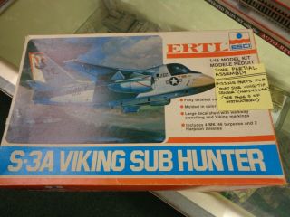 Vintage Ertl Esci S - 3a Viking Sub Hunter Model 1982 1/48 Scale Us Navy Bomber