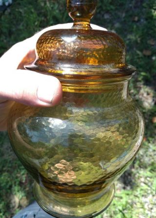 Vintage Imperial Iridescent Amber Marigold Carnival Glass Candy Jar With Lid